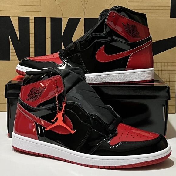 Nike Air Jordan 1 Retro High Patent Leather Bred  Black Red Size 14 555088-063 main image 10